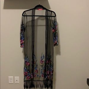 Black sheer coverup with flowers